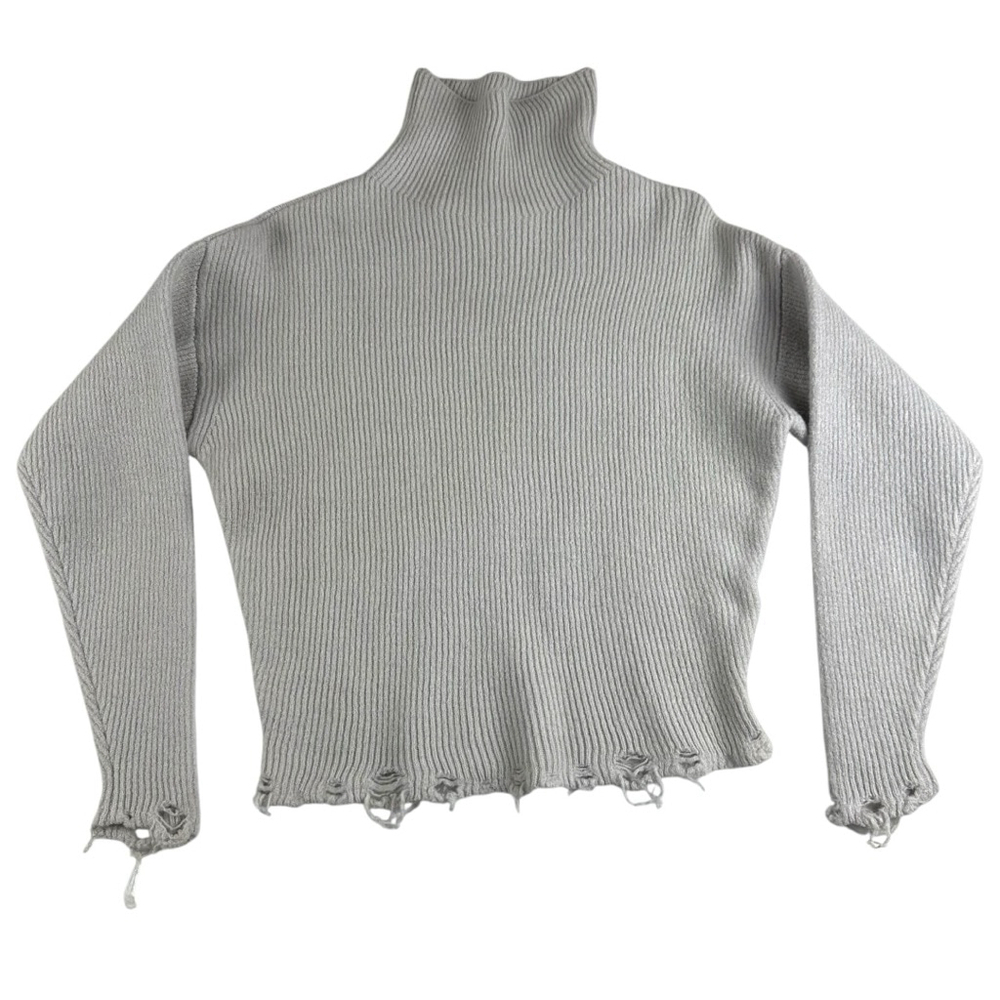 Women's IRO Gray Merino Wool Distressed Turtleneck Sweater Size M